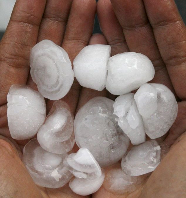 Hailstones in hands-some are opened to show rings